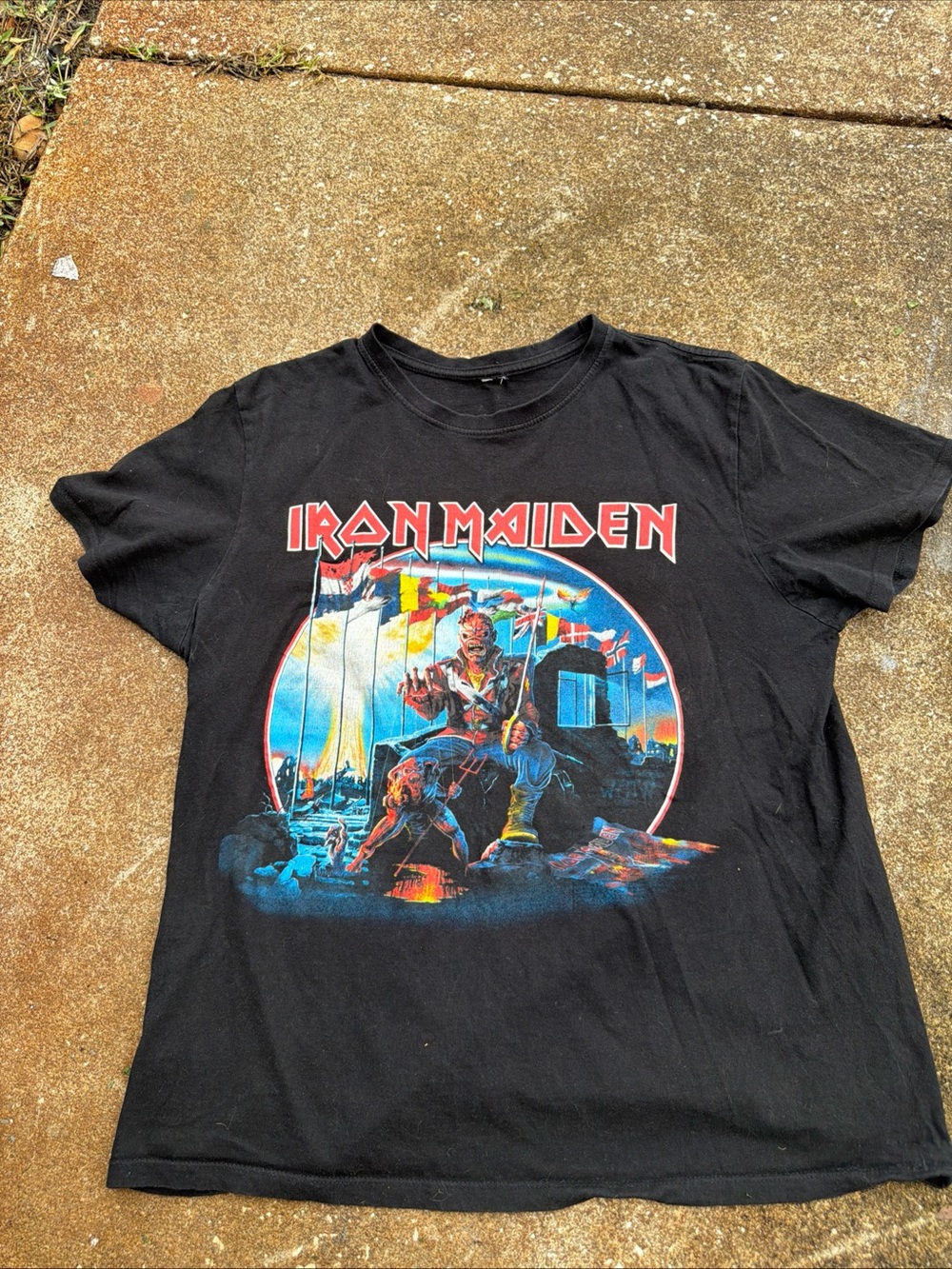 Iron Maiden Black Graphic Band Tee with Colorful Print. Size Med